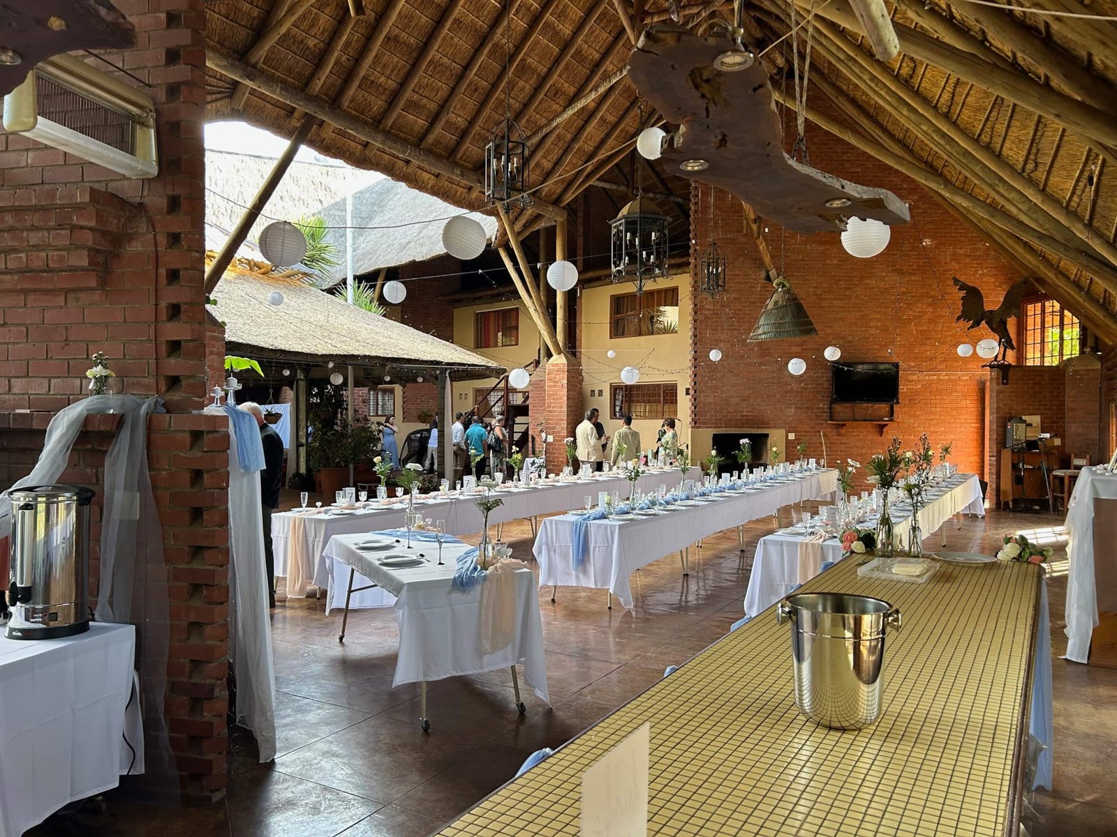 Function tables set in the main hall at Sparrow Hawk Lodge